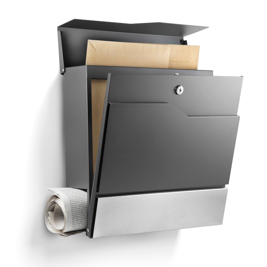 Wand-Briefkasten mit Zeitungsfach Stahl Anthrazit RAL 7016 - Bild 7