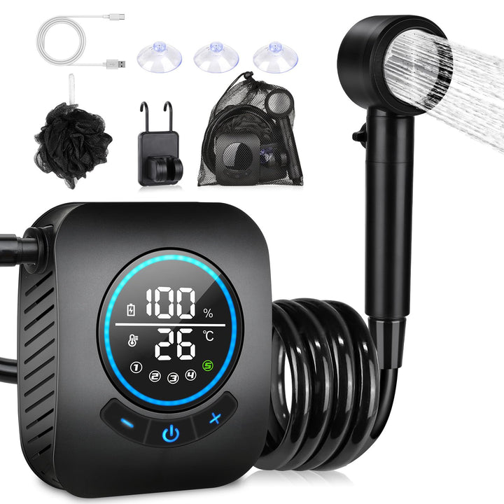 Campingdusche tragbar mit Pumpe 8000mAh Akku IPX8 LED-Display