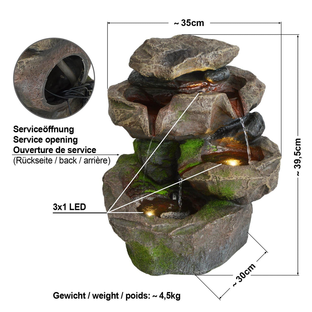 Kaskadenbrunnen Schwarzwald Polyresin 35x30x39.5cm mit LED-Licht - Bild 3