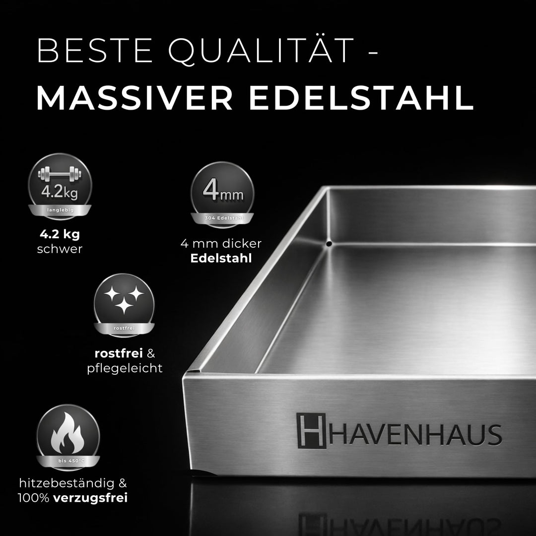 Plancha Grillplatte Edelstahl 40x30cm 4mm mit Grillspachtel - Bild 3