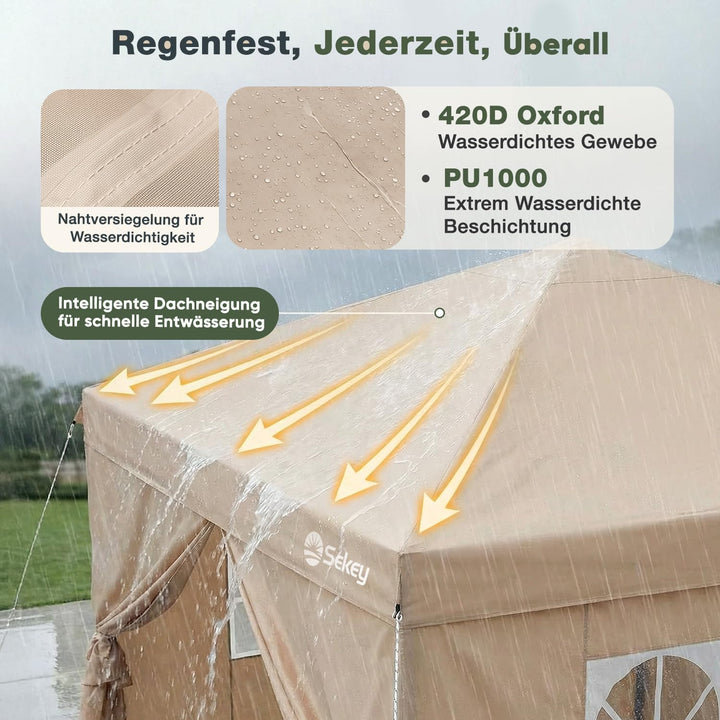 Faltpavillon 3x3 m Pop-Up mit 4 Seitenwänden 420D Oxford khaki - Bild 5