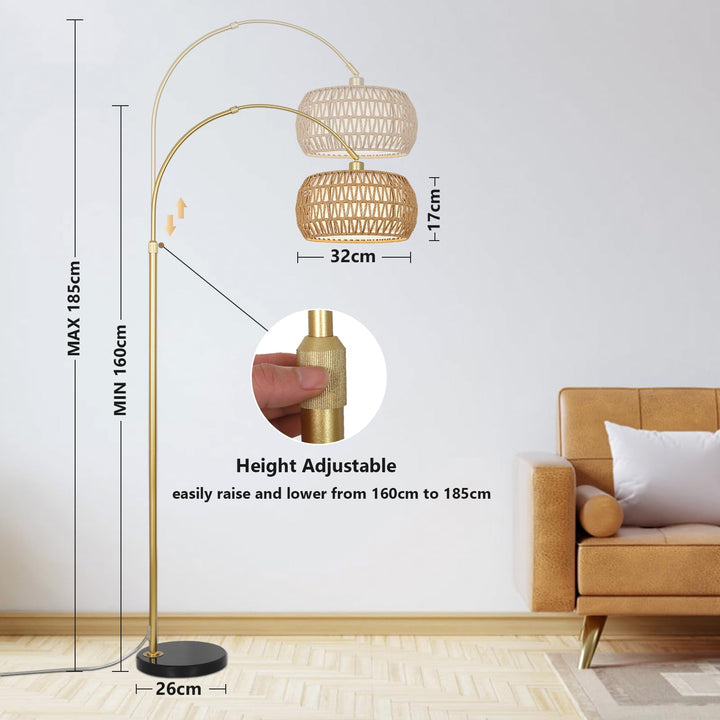 Bogenlampe Rattan Stehlampe dimmbar mit Fernbedienung App gold - Bild 3