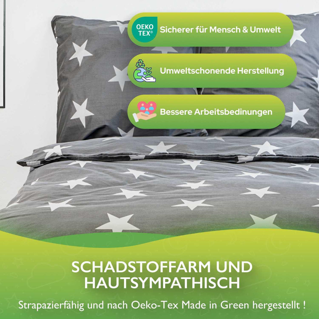 Renforcé Bettwäsche 200x200 cm Sterne Grau 3-teilig Baumwolle - Bild 4