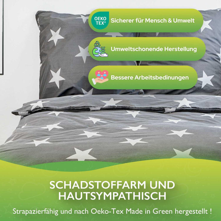 Renforcé Bettwäsche 200x200 cm Sterne Grau 3-teilig Baumwolle - Bild 4