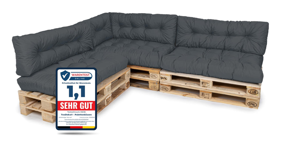 Palettenkissen Set 7-teilig 120x80x18cm Anthrazit In- &amp; Outdoor