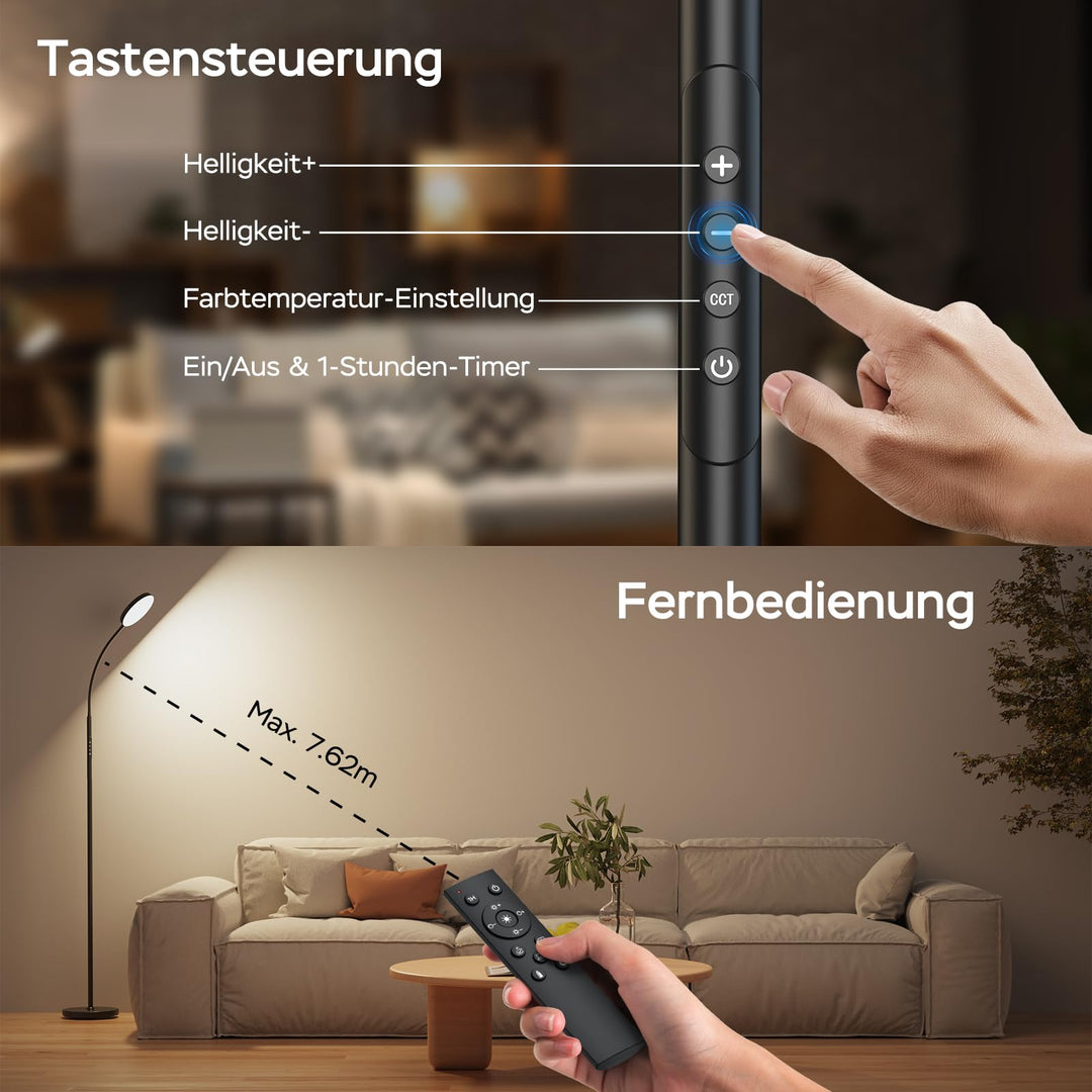LED Stehlampe dimmbar mit Fernbedienung 18W 600 Lux schwarz - Bild 3