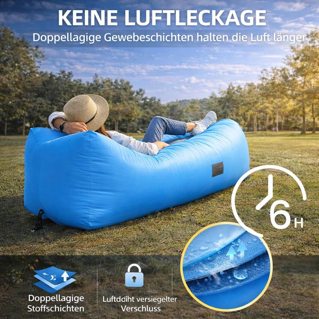 Luftsofa aufblasbar mit Kopfstütze 195x92cm bis 200kg für Outdoor - Bild 5
