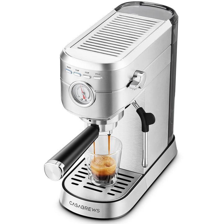 Siebträgermaschine 20 Bar mit Dampflanze 1350 W kompakt Edelstahl