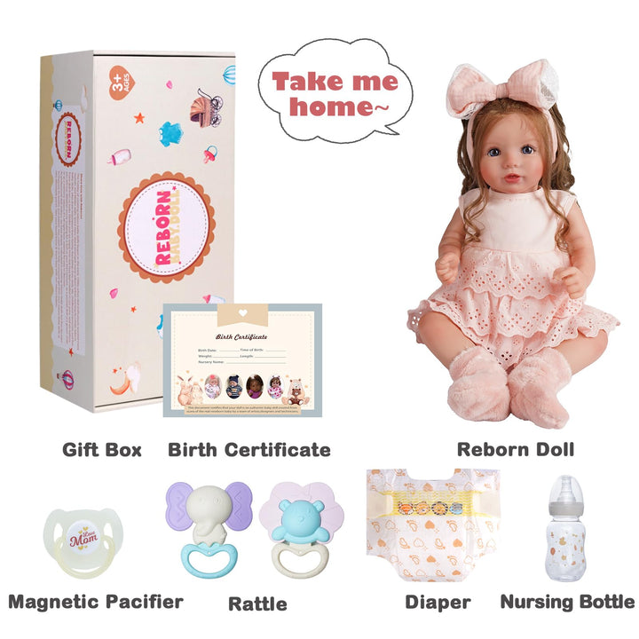 Reborn-Puppe 50 cm Stoffkörper mit langem Haar und Glasaugen - Bild 7
