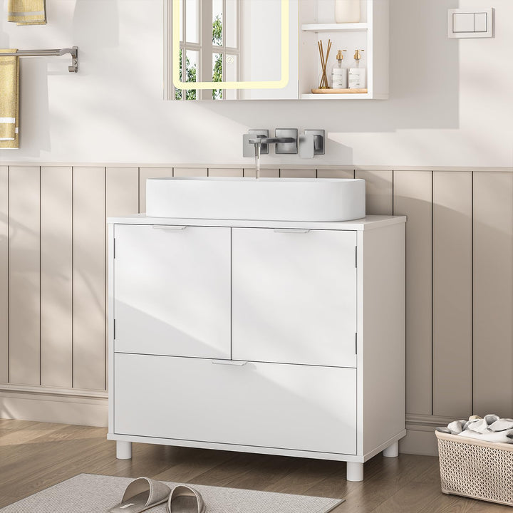 Waschbeckenunterschrank Weiss MDF 2 Tueren Schublade 60x30x60 cm - Bild 2
