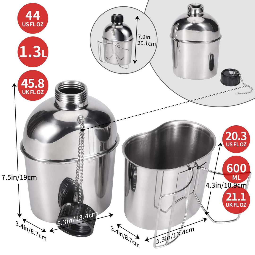 Feldflasche Edelstahl Set 1,2l mit 0,6l Becher und Nylonbeutel - Bild 3
