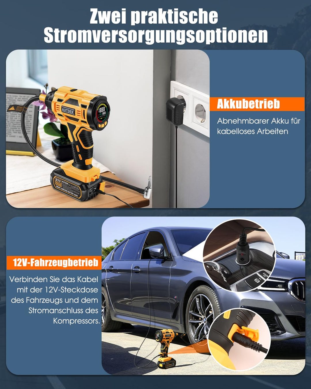 Akku-Kompressor 180 PSI mit LCD-Display für Auto, Fahrrad &amp; Ball - Bild 6