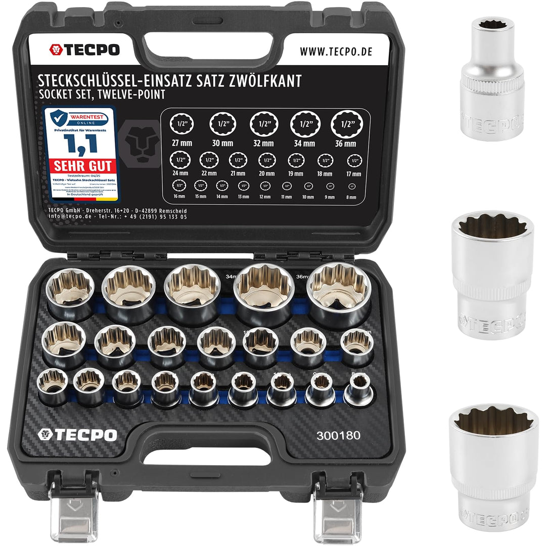 Steckschlüssel-Satz 1/2" 21-teilig SW 8-36 mm 12-Kant Chrom-Vanadium