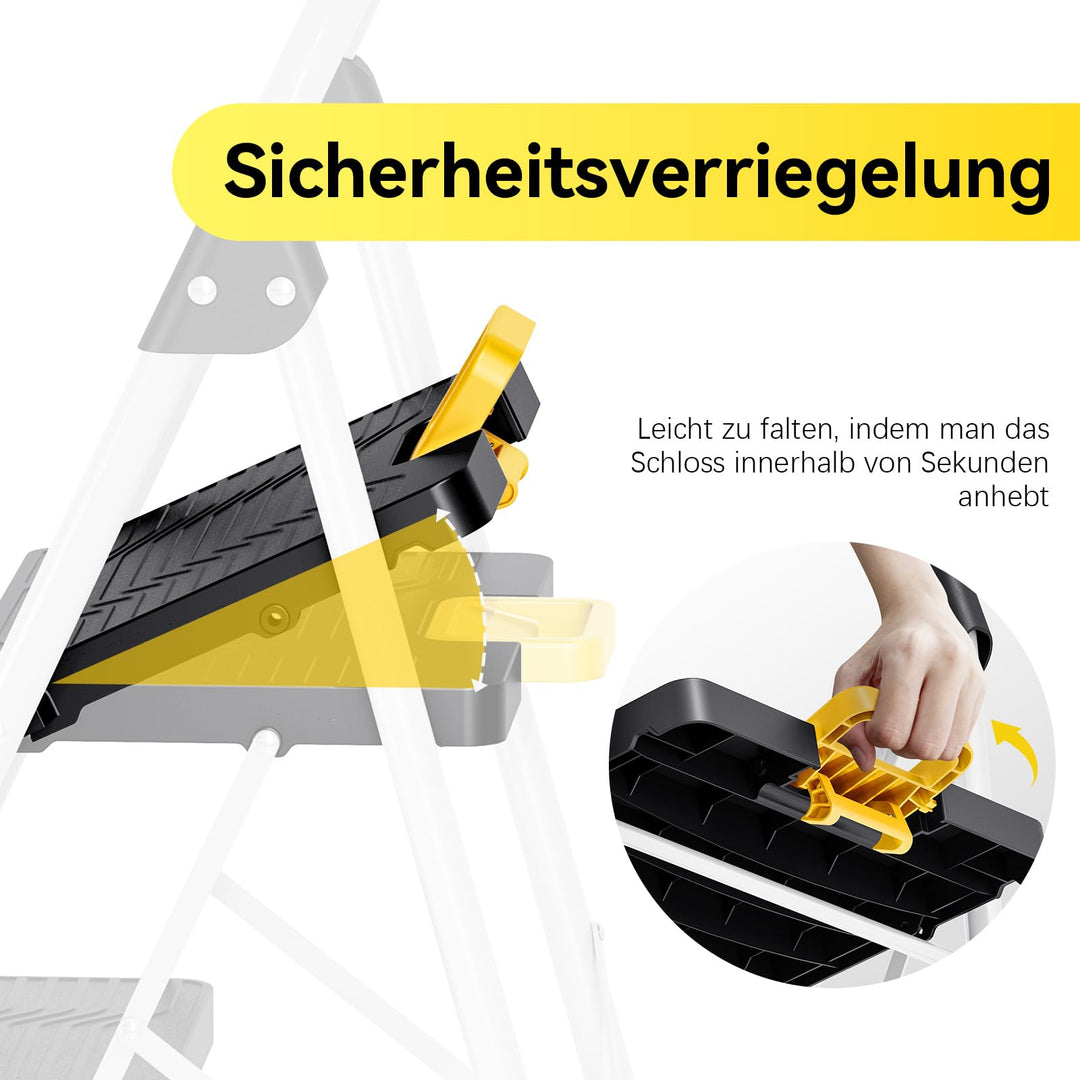 Trittleiter 3 Stufen klappbar mit Sicherheitsschloss 150 kg Stahl - Bild 3