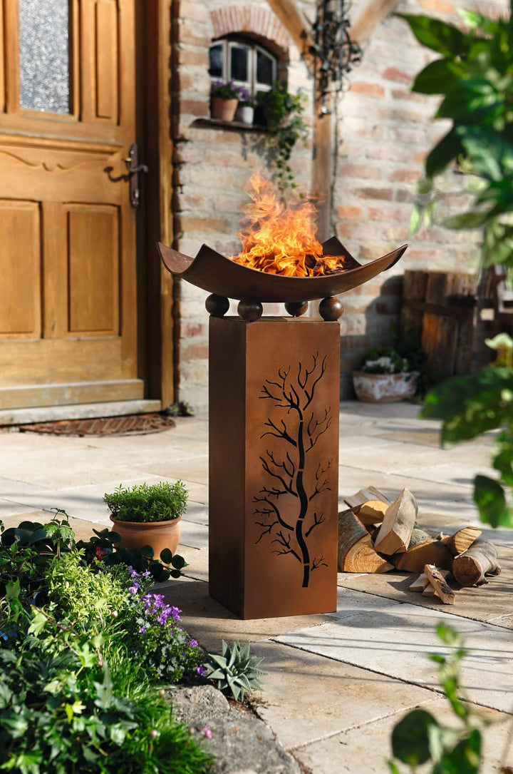 Feuerschale mit Säule Metall Rostoptik 75 cm Garten Terrasse - Bild 6