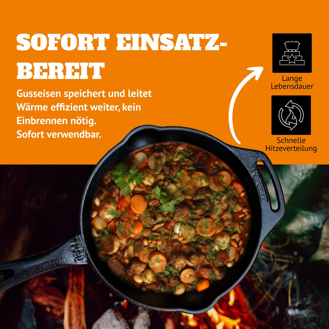 Gusseisen-Pfanne mit Stiel 25 cm für Induktion, Grill &amp; Lagerfeuer - Bild 6
