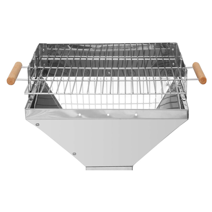 Holzkohle-Säulengrill Edelstahl mit Kamineffekt, 47 cm Rost, 84–90 cm Arbeitshöhe - Bild 5