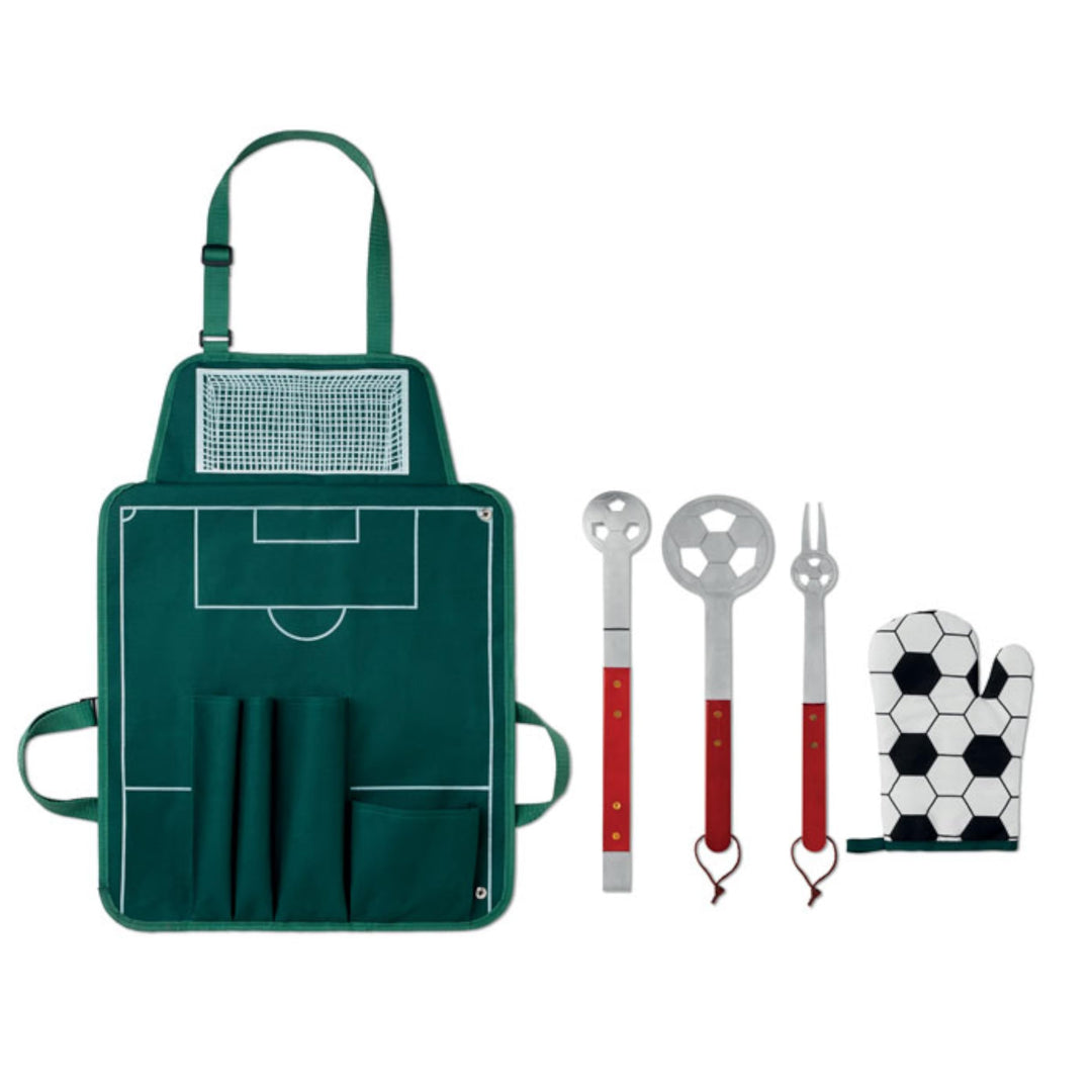 Grillset Fussball-Design 5-teilig mit Schürze &amp; Handschuh - Bild 4