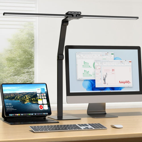 LED Schreibtischlampe Doppelkopf dimmbar 24W Metallbasis Büro