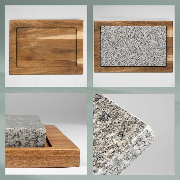 Steingrill Granit mit Akazienholz-Servierplatte 20x12 cm Tischgrill - Bild 5