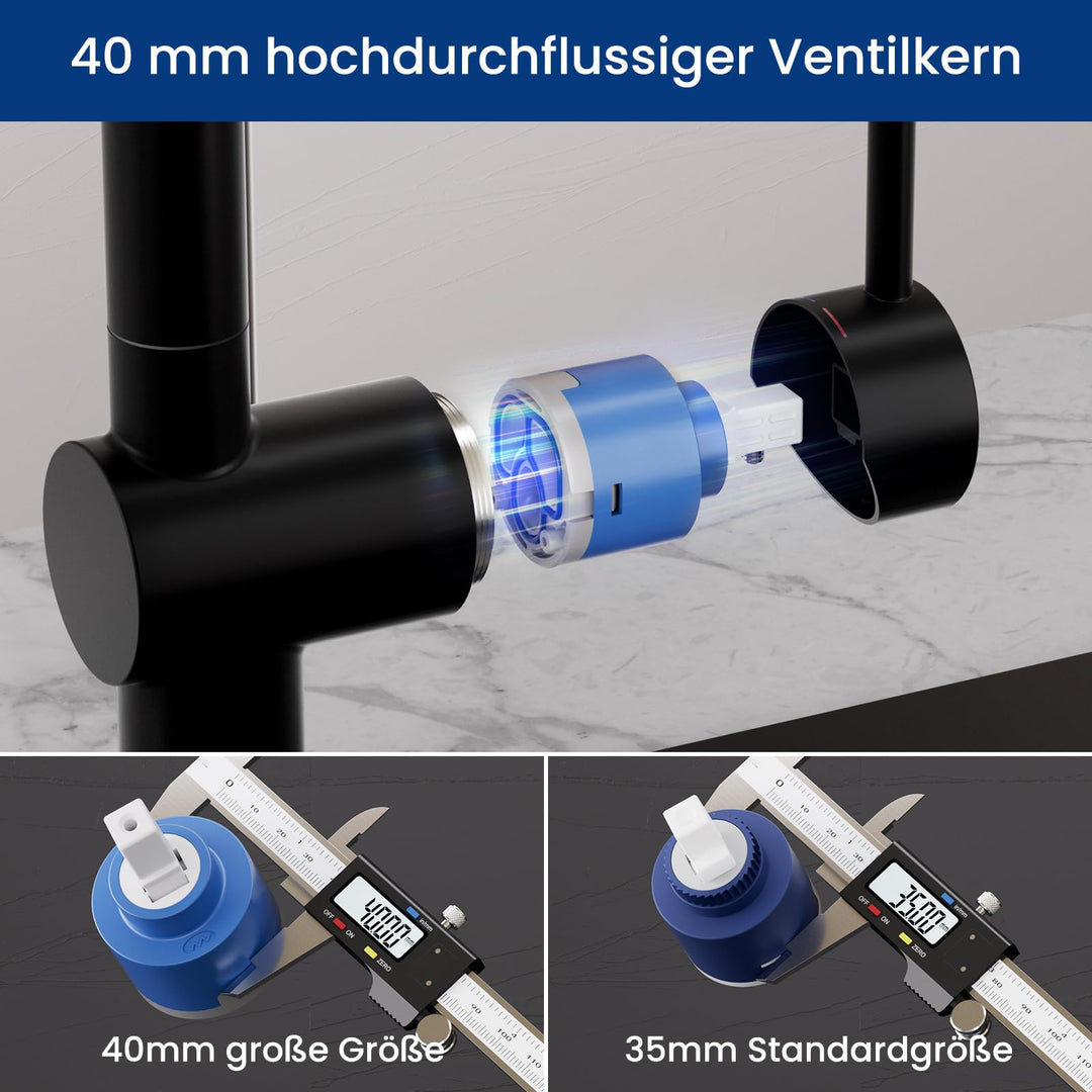 Küchenarmatur ausziehbar 40cm Schwarz Edelstahl 360° schwenkbar - Bild 4