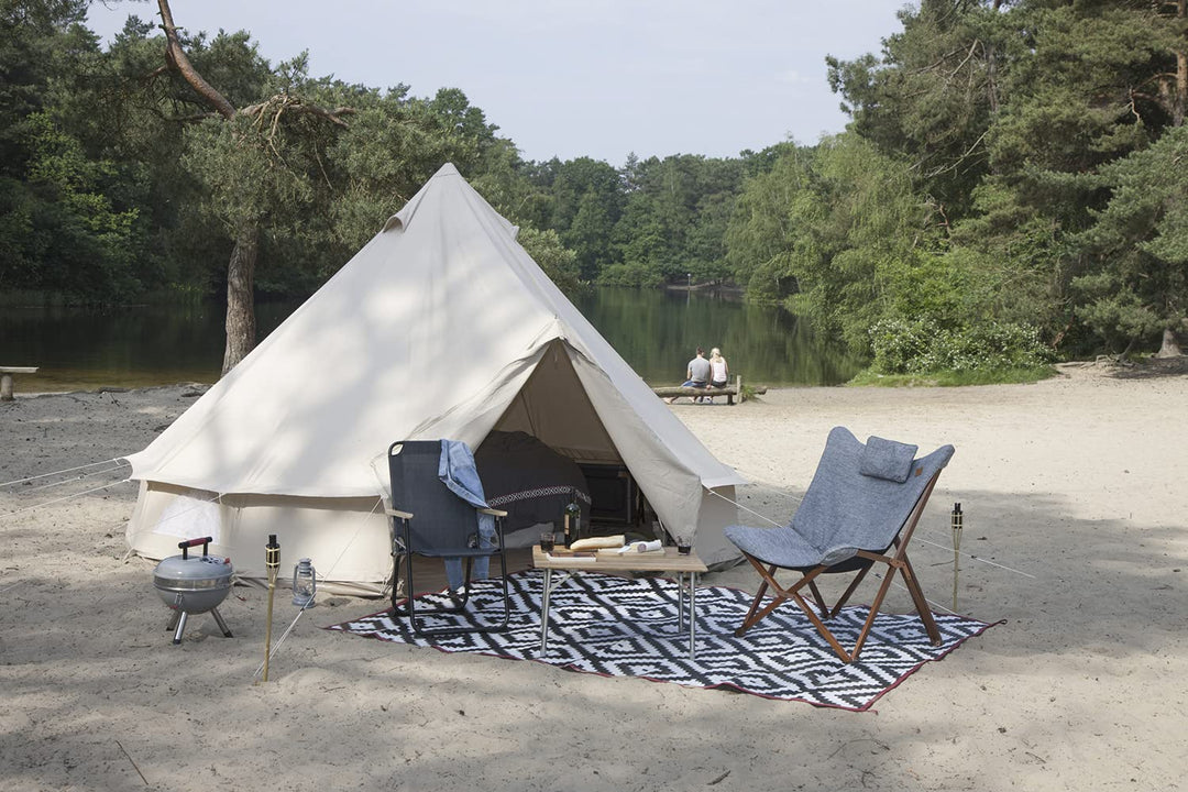 Relax-Camping-Stuhl FSC-Holzrahmen mit Kissen Leinenoptik Grau