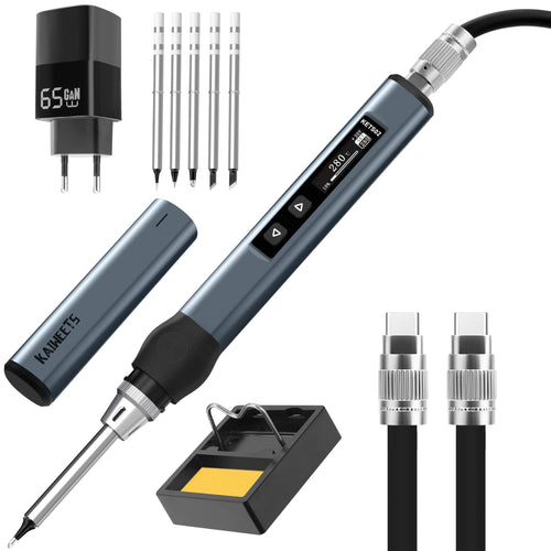 USB-C Lötkolben Set 65W GaN einstellbar 80–420°C mit OLED-Display