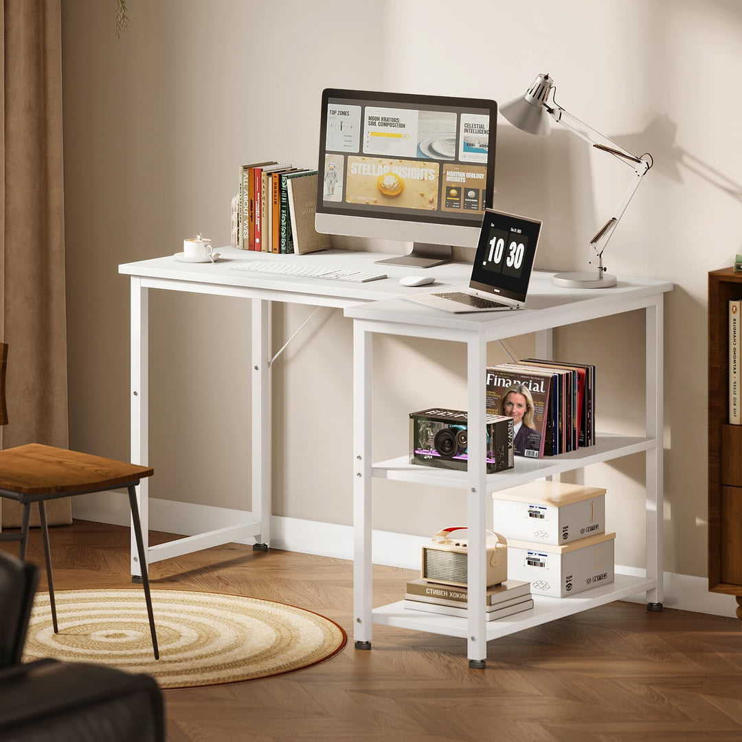 Gaming Schreibtisch L-Form mit Regal 100x70 cm Weiss - Bild 2