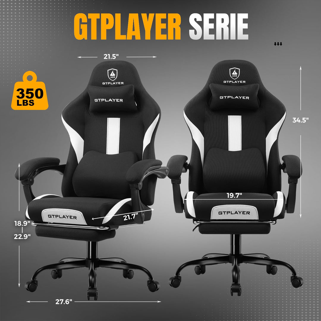 Gaming Stuhl Stoff ergonomisch mit Fussstütze 150 kg Traglast - Bild 8