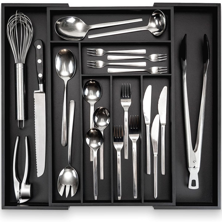 Besteckkasten Bambus ausziehbar 30-50x47x5 cm Schwarz