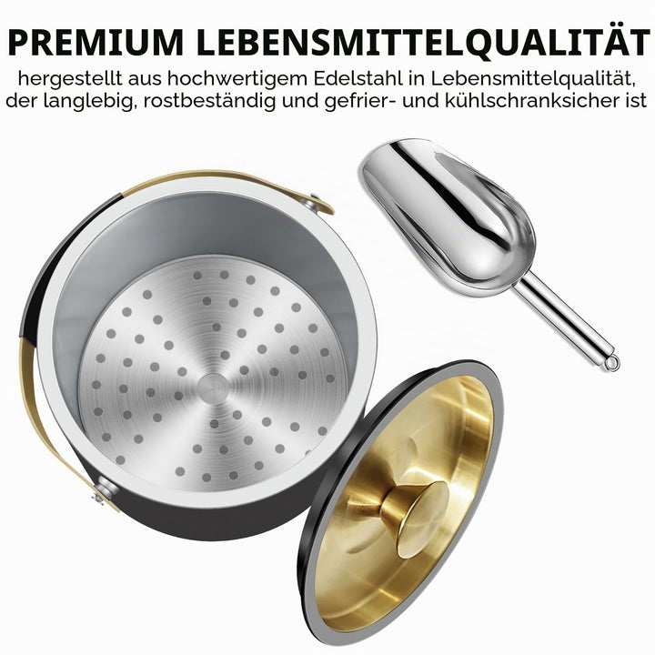 Eiskübel Edelstahl 3,2 L doppelwandig mit Deckel, Schaufel und Sieb - Bild 3