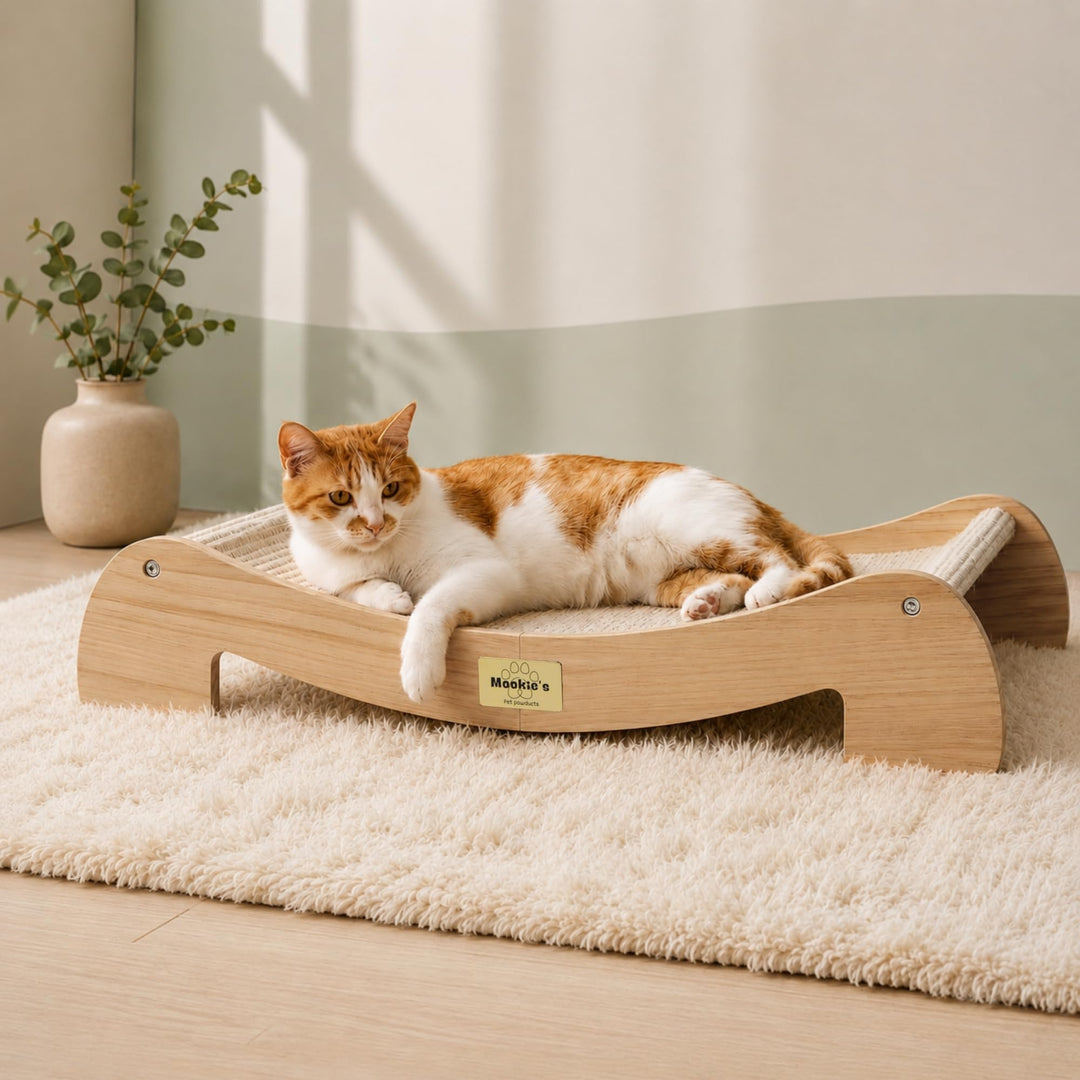 Katzen-Kratzbett Massivholz Natursisal 67x42 cm 2-in-1 Liege