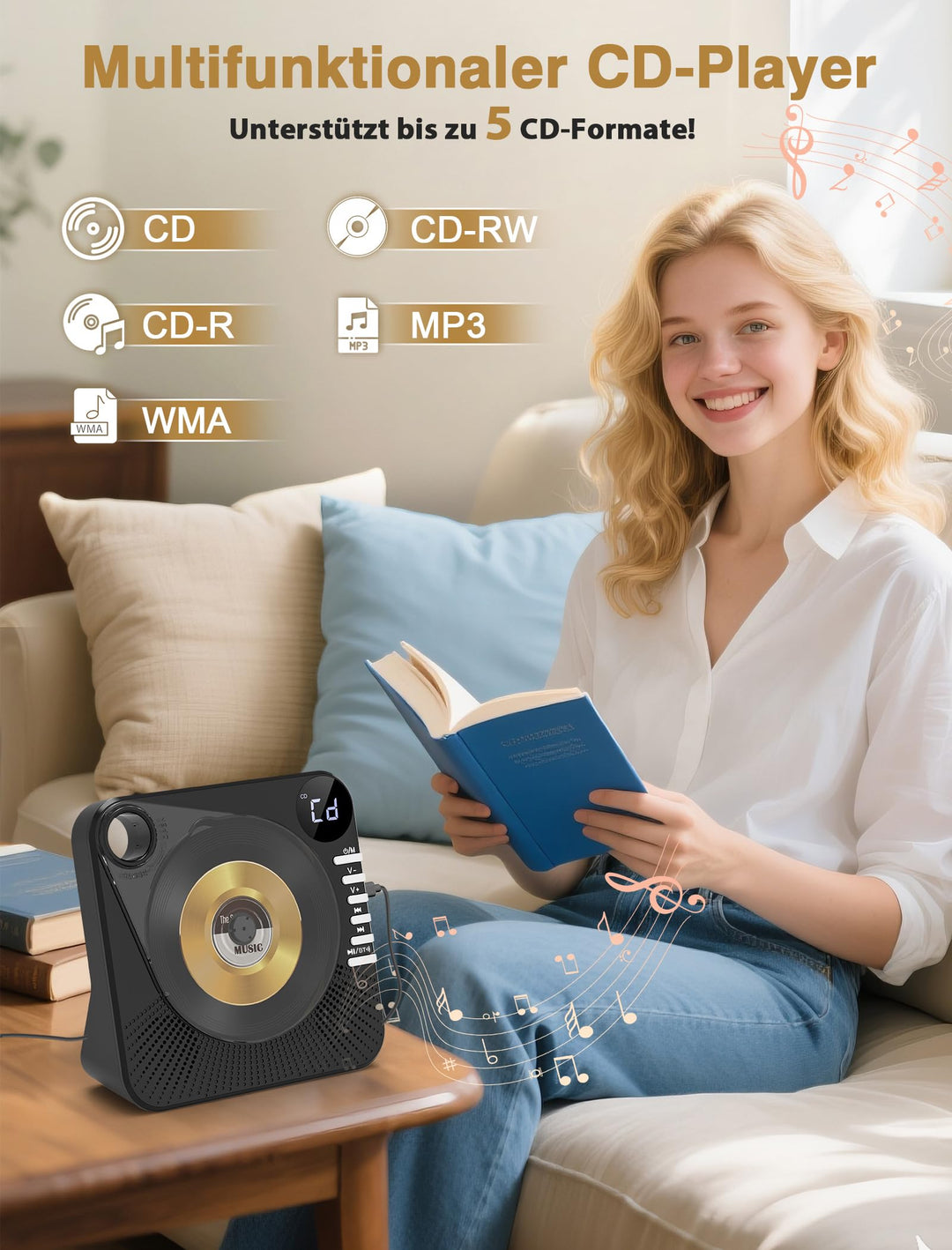 CD Player mit Bluetooth 5.1 und Dual-Lautsprecher, 5 EQ-Modi - Bild 4
