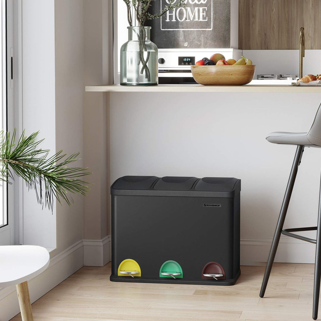 Treteimer 3-fach Mülltrennung Stahl 3x15L für Küche - Bild 2