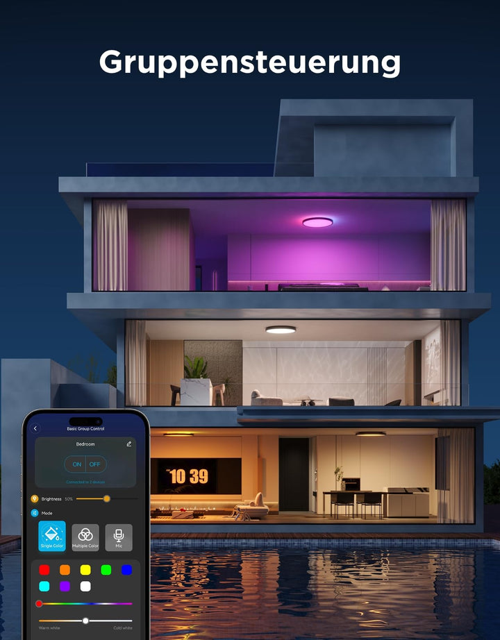 Smart LED Deckenleuchte RGBIC dimmbar 24W 2400lm Ø30cm - Bild 8