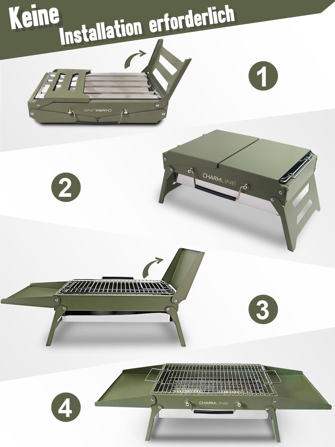 Klappbarer Holzkohlegrill 39x27 cm für Camping Balkon Picknick - Bild 3