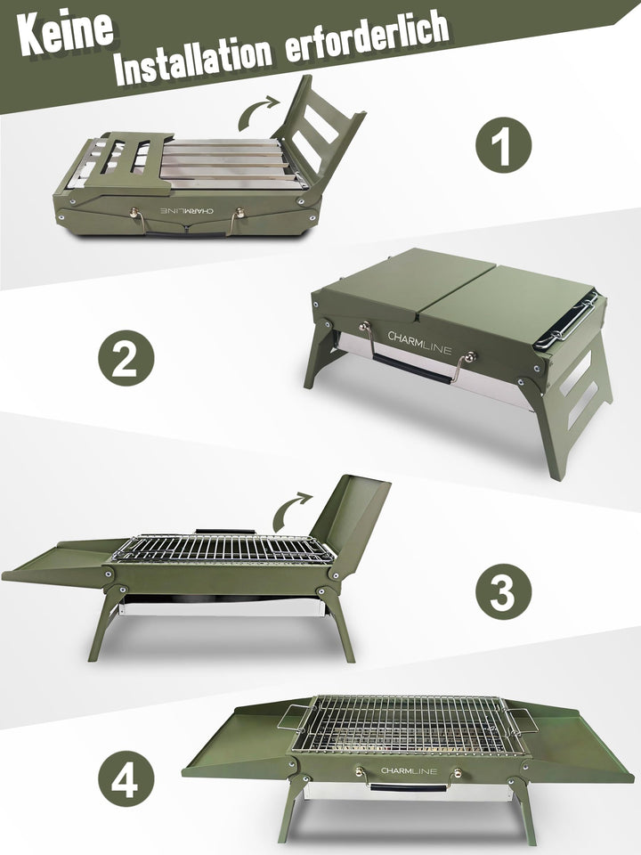 Klappbarer Holzkohlegrill 39x27 cm für Camping Balkon Picknick - Bild 3