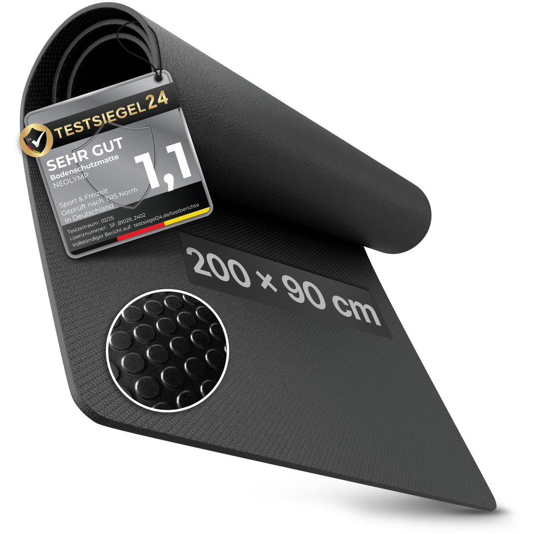 Bodenschutzmatte Fitnessgeräte 200x90cm 8mm rutschfest schwarz