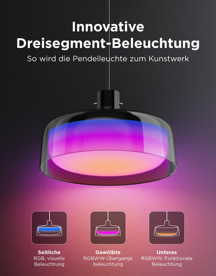 Pendelleuchte Smart RGBIC 3-Ring Esstisch 16 Mio. Farben - Bild 2