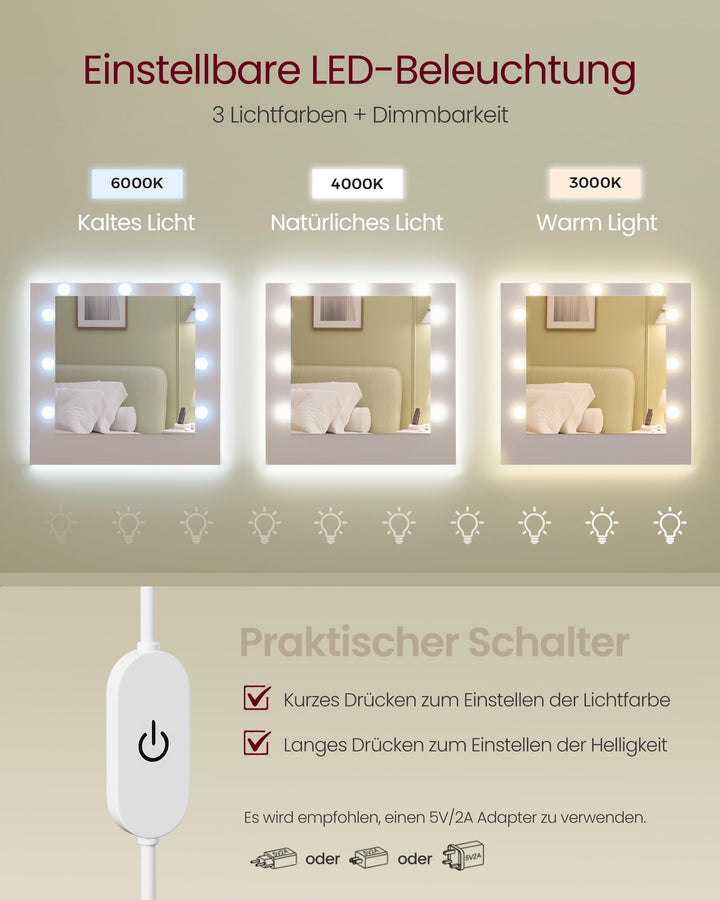 Schminktisch mit LED-Spiegel 3 Schubladen Wolkenweiß 107 cm - Bild 4