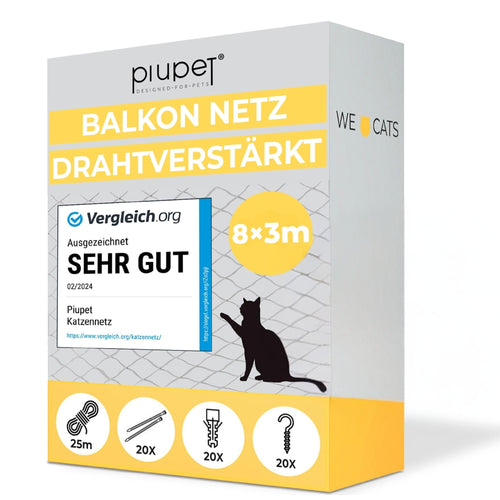 Katzennetz Balkon drahtverstärkt 8x3m Schwarz PE UV-beständig
