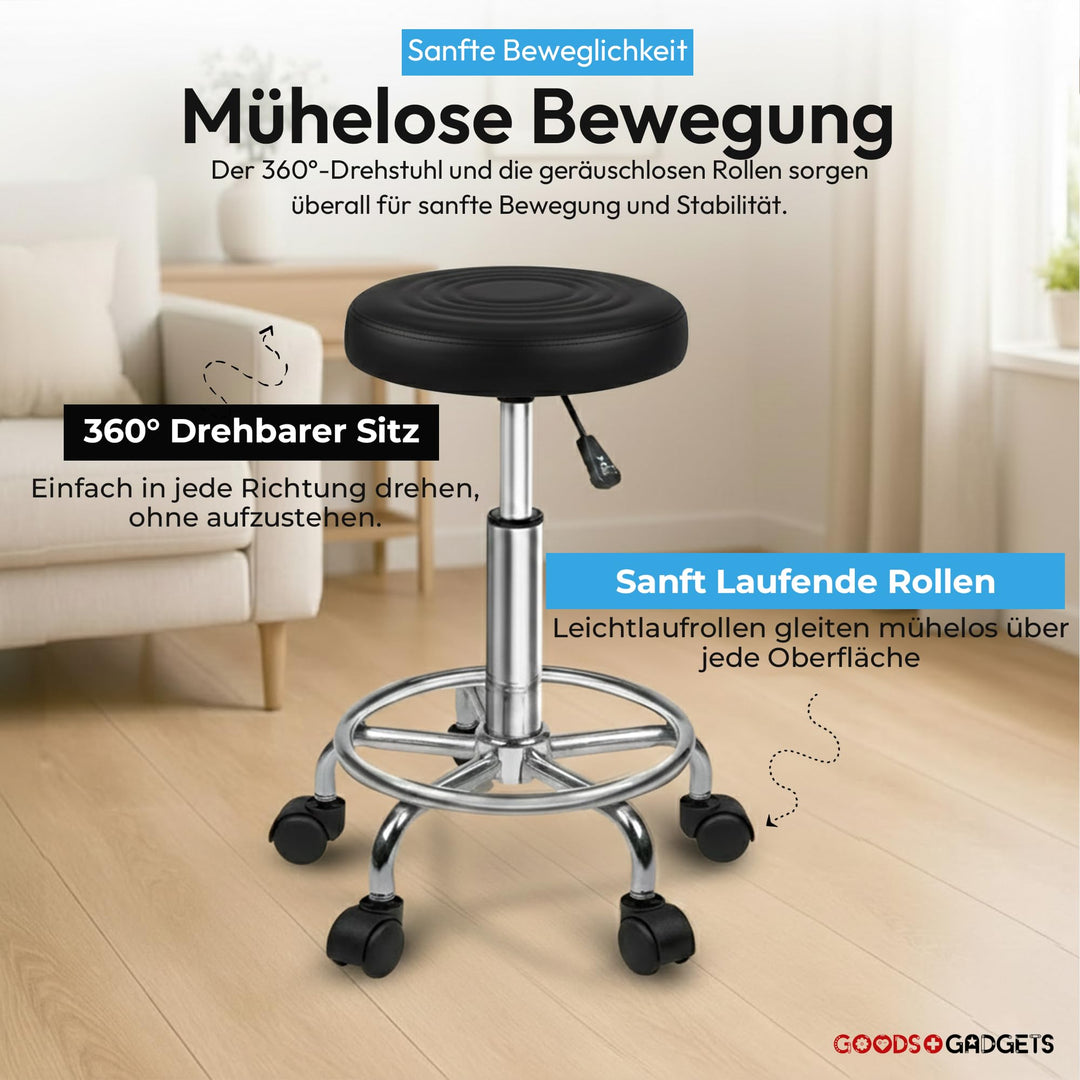 Rollhocker höhenverstellbar 46–63 cm Kunstleder schwarz Drehhocker - Bild 3