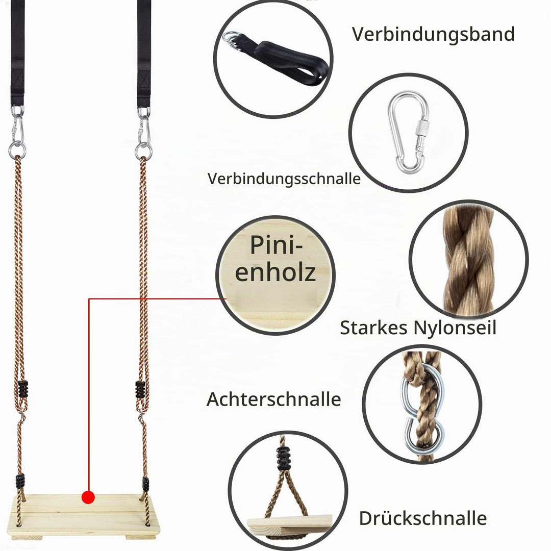 Holzschaukelsitz mit Hanfseil höhenverstellbar für Kinder ab 4 - Bild 6