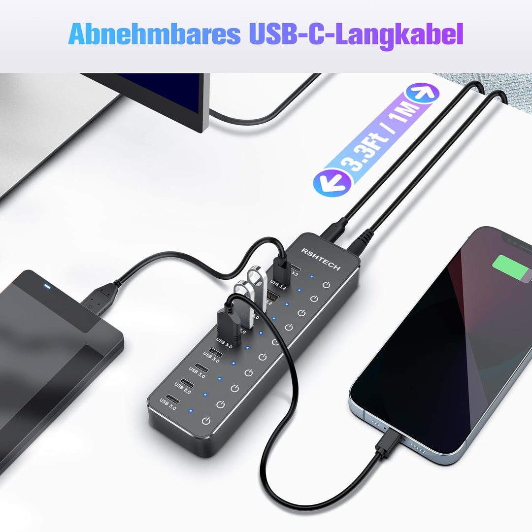 USB-Hub 10-Port USB 3.2/3.0 mit 60W Netzteil für Laptop &amp; Desktop - Bild 7