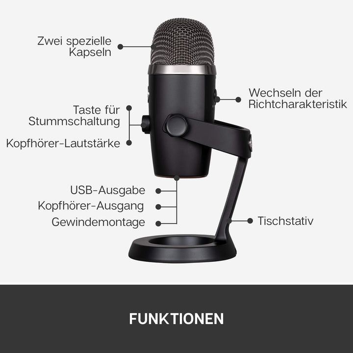 USB-Mikrofon 24-Bit mit 2 Kapseln für Streaming &amp; Podcast - Bild 8