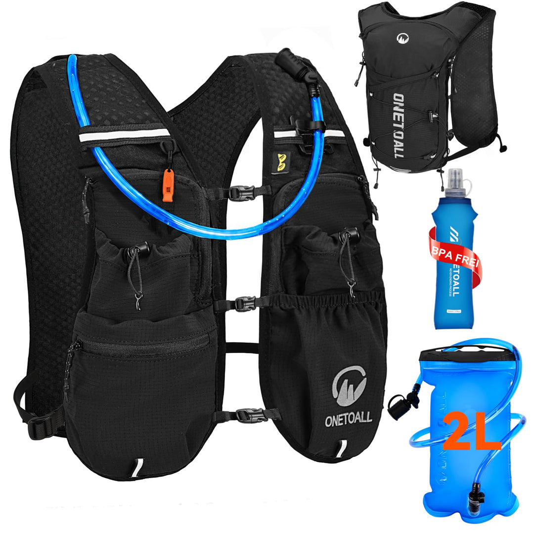 Laufweste mit 2L Trinkblase und 500ml Flasche, 10 Taschen, ultraleicht