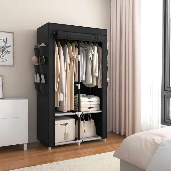 Stoffschrank mit Abdeckung 90x45x172 cm schwarz 2 Kleiderstangen - Bild 8