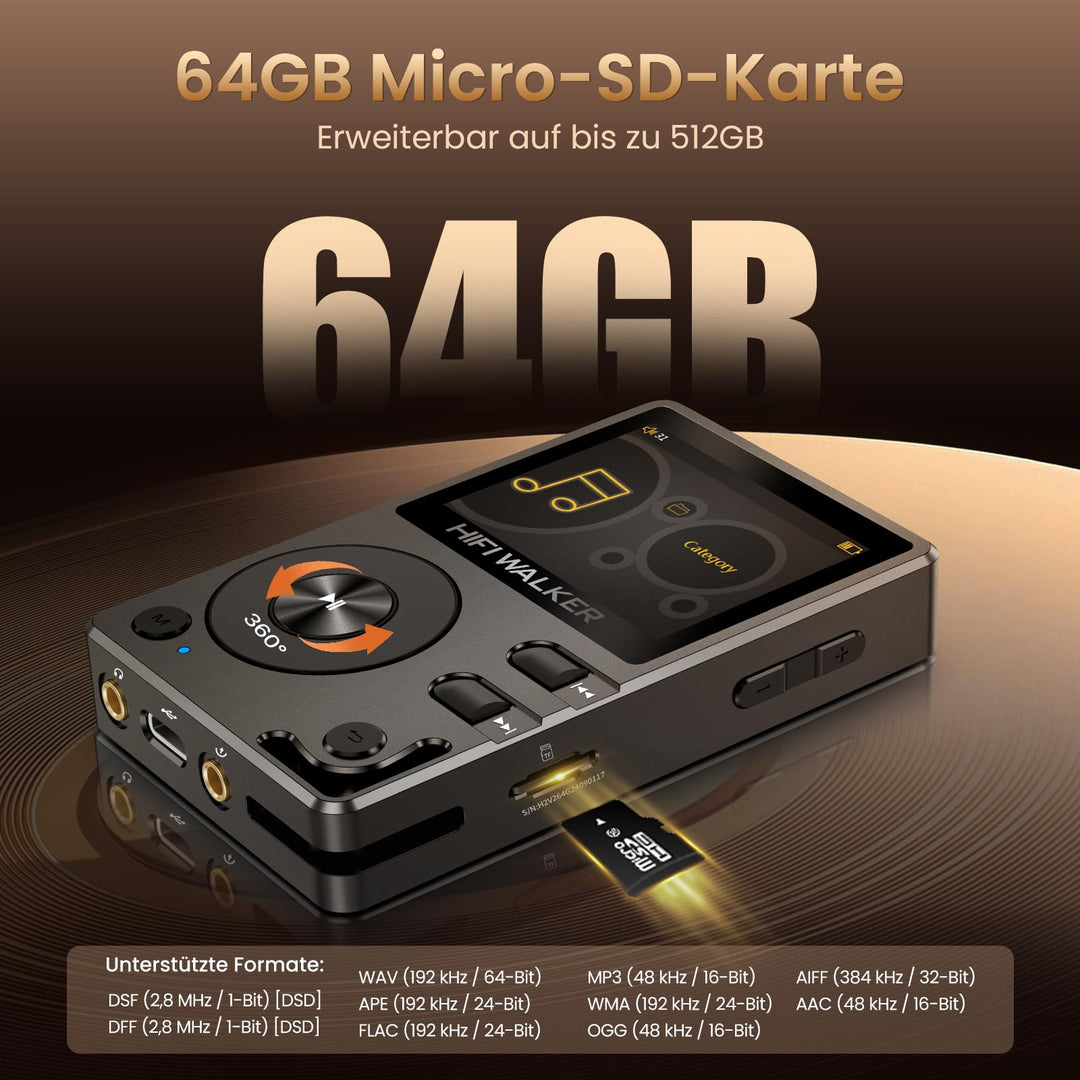 MP3-Player Bluetooth 5.2 Hi-Res FLAC mit 64 GB microSD schwarz - Bild 6