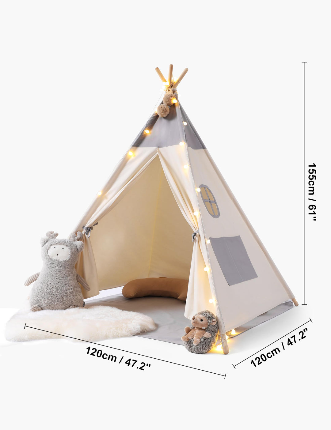Tipi Zelt Kinder Baumwolle mit Matte und Lichterkette 120x120x155 cm - Bild 8