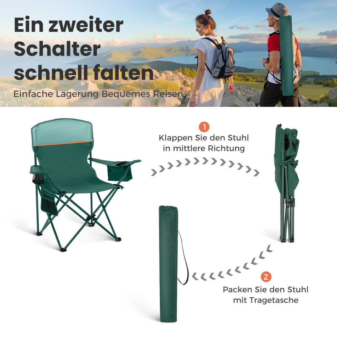 Campingstuhl faltbar 2er-Set 600D-Stoff bis 102 kg mit Kühltasche - Bild 6